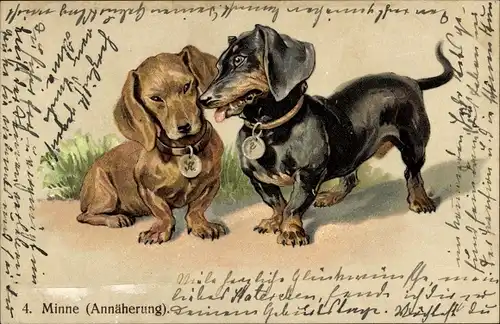 Litho Minne, Annäherung, zwei Dackel