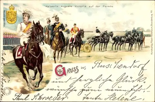 Litho Kaiserin Auguste Viktoria zu Pferd bei der Parade