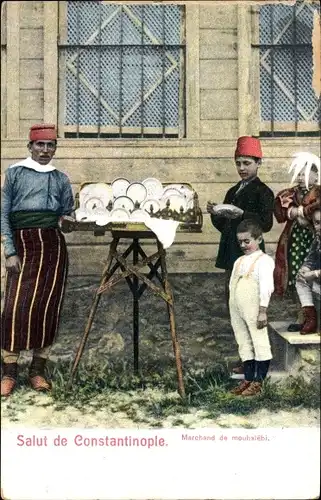 Ak Konstantinopel Istanbul Türkei, Marchands de mouhalébi, Türkischer Geschirrverkäufer
