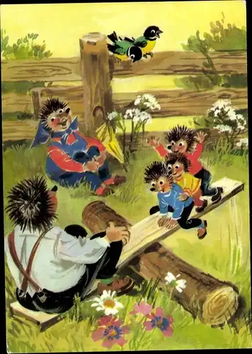 Ak Igel Mecki mit Kindern auf dem Spielplatz