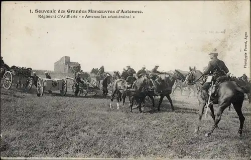 Ak Französische Armee, Herbstmanöver, Artillerie-Regiment, Geschütze