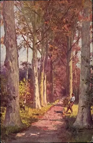 Künstler Ak Gerstenhauer, Johann Georg, niederländisches Motiv, Waldweg, Herbst
