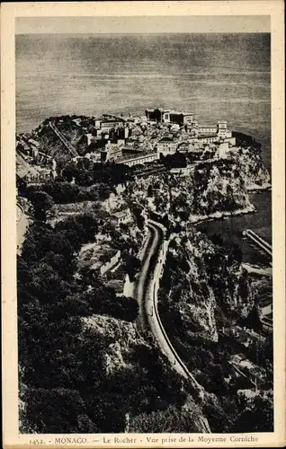 Ak Monaco, Le Rocher, Vue prise de la Moyenne Corniche