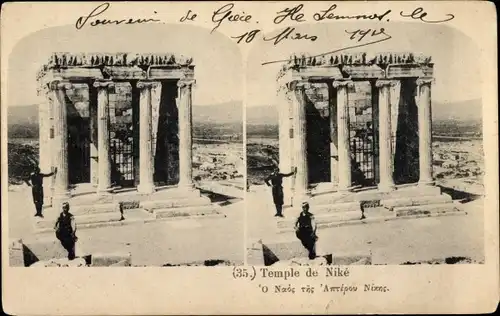 Stereo Ak Athen Griechenland, Tempel der Nike