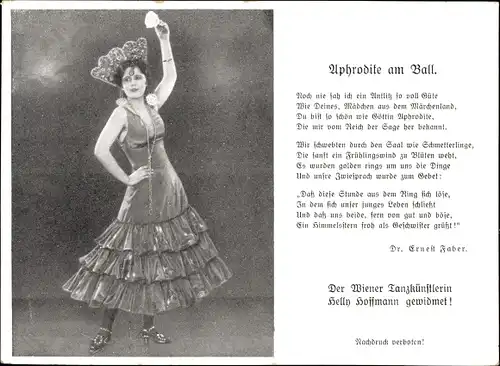 Gedicht Ak Aphrodite am Ball, Ernest Faber, Wiener Tanzkünstlerin Helly Hoffmann