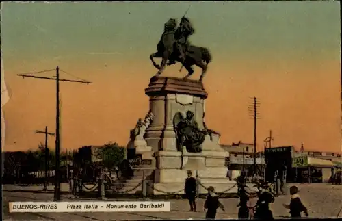 Ak Buenos Aires Argentinien, Plaza Italia, Garibaldi Denkmal
