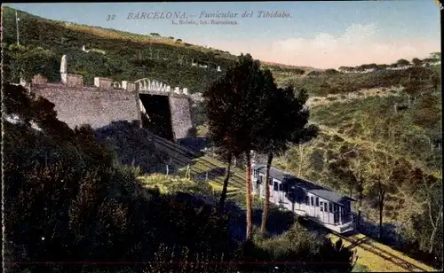 Ak Barcelona Katalonien, Tibidabo-Standseilbahn