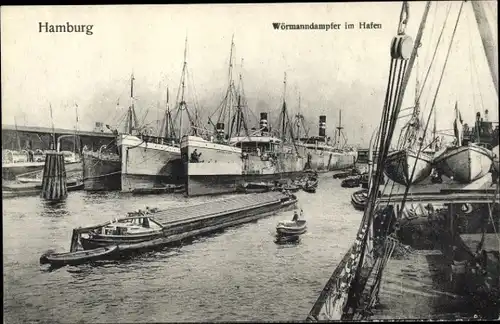 Ak Hamburg, Wörmanndampfer im Hafen