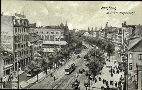 Ak Hamburg St. Pauli, Reeperbahn, Teilansicht, Straßenbahn