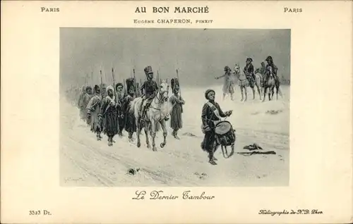 Künstler Ak Der letzte Trommler, französische Armee, Au Bon Marché