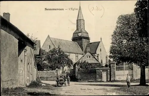 Ak Sommereux Oise, Kirche, Straßenpartie