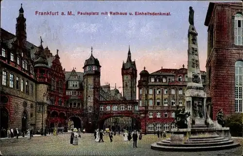 Ak Frankfurt am Main, Paulsplatz, Rathaus, Einheitsdenkmal