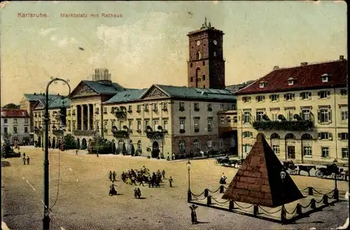 Ak Karlsruhe in Baden, Marktplatz, Rathaus