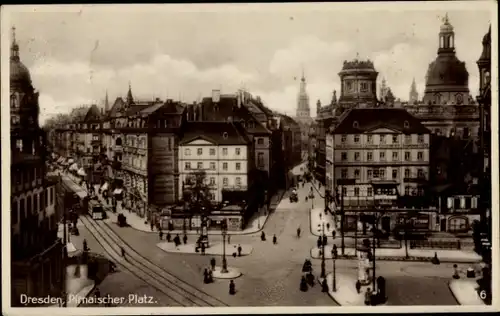 Ak Dresden Altstadt, Pirnaischer Platz, Straßenbahn, Kirchtürme