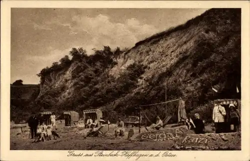 Ak Steinbeck Haffhagen Klütz an der Ostsee, Strand, Strandkörbe, Badegäste