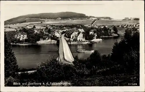 Ak Saalburg Thüringen, Saaletalsperre, Brücke, Boot