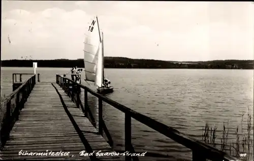 Ak Bad Saarow in der Mark, Strand, Scharmützelsee, Steg, Segelboot