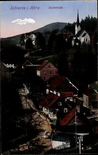 Ak Schierke Wernigerode im Harz, Dorfstraße, Kirche