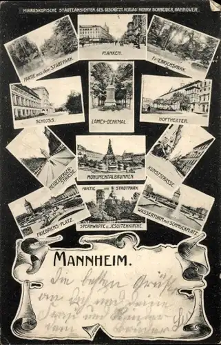 Ak Mannheim in Baden, Planken, Hoftheater, Kunsstraße, Monumentalbrunnen, Schloss