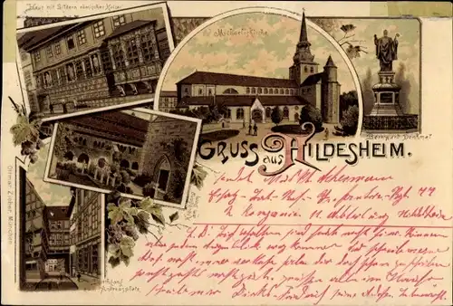 Litho Hildesheim in Niedersachsen, Michaeliskirche, Haus mit Bildern, Denkmal