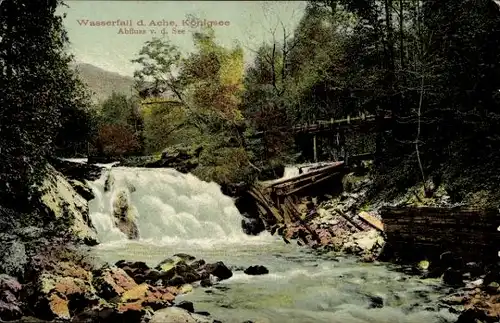 Ak Königsee Königssee Oberbayern, Wasserfall Ache, Abfluss v. d. See
