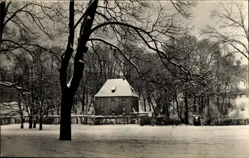 Ak Weimar in Thüringen, Goethe, Goethes Gartenhaus, Winteransicht