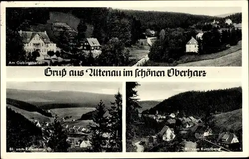 Ak Altenau Clausthal Zellerfeld im Oberharz, Gebirgshotel, Blick vom Rölenberg und vom Kunstberg