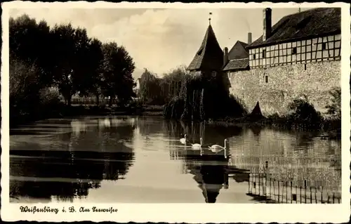 Ak Weißenburg am Sand Mittelfranken Bayern, Weiher, Fachwerkhaus