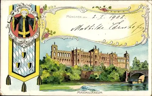 Litho München Bayern, Ansicht vom Maximilianeum, Münchner Kindl