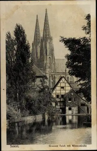 Ak Soest in Westfalen, Grosser Teich, Wiesenkirche