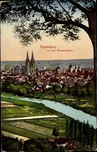 Ak Regensburg an der Donau Oberpfalz, Totalansicht, Blick von den Winzerhöhen