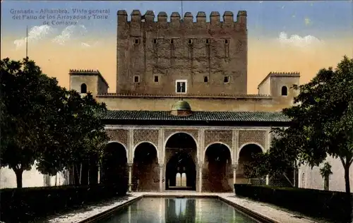 AK Granada Andalusien Spanien, Patio Arrayanes und Torre de Comares