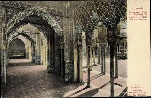 AK Granada Andalusien Spanien, Alhambra, Justizhalle und Innenhof der Löwen