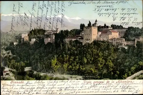 AK Granada Andalusien Spanien, Alhambra, Gesamtansicht