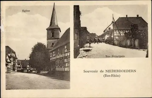 Ak Niederrœdern Niederroedern Niederrödern Elsass Bas Rhin, Kirche, Straßenpartie