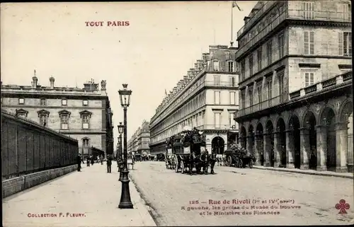 Ak Paris IV, Rue de Rivoli, Museum, Finanzministerium, Kutsche