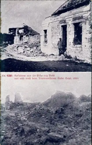 Ak Ville aux Bois Haute Marne, zerstörte Häuser nach dem Trommelfeuer 1915