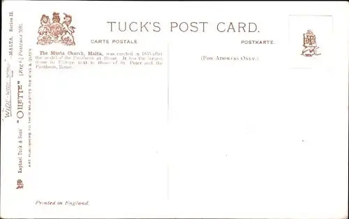 Künstler Ak Valletta Malta, Musta Church, Tuck 7091