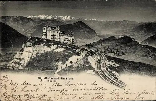 Ak Rigi Kulm Kanton Schwyz, Alpen, Hotel, Bergbahn