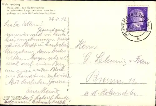 Ak Liberec Reichenberg in Böhmen, Jeschken, Gesamtansicht