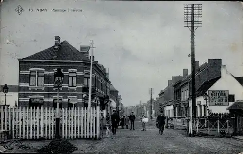 Ak Nimy Hennegau Wallonien, Bahnübergang