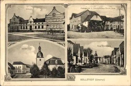 Ak Bollstedt Unstrut Mühlhausen in Thüringen, Schule, Postagentur, Geschäftshaus, Kirche