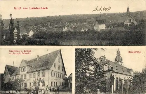 Ak Laudenbach Weikersheim in Tauberfranken Württemberg, Schloss, Gasthaus zur Krone, Bergkirche