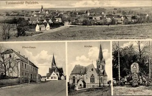 Ak Polleben Lutherstadt Eisleben, Pfarrhaus, Totalansicht, Kirche, Jahn-Denkmal