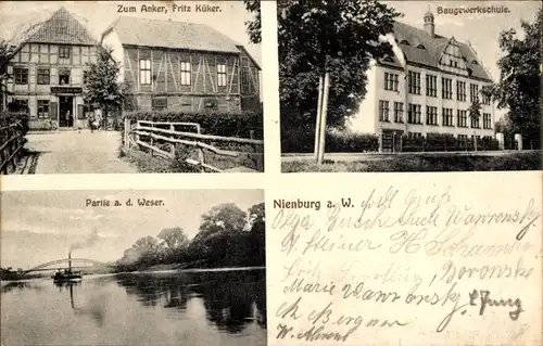 Ak Nienburg an der Weser, Gasthaus Zum Anker, Fritz Küker, Baugewerkschule