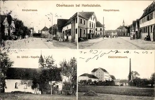 Ak Oberhausen Rheinhausen im Breisgau, Elektrizitätswerk, St. Ulrich-Kapelle, Kirchstraße