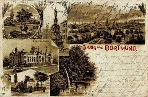 Litho Dortmund im Ruhrgebiet, Fredenbaum, Vehmlinde, Kriegerdenkmal