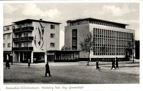 Ak Wilhelmshaven in Niedersachsen, Kreuzung Paul Hug Grenzstraße, Café