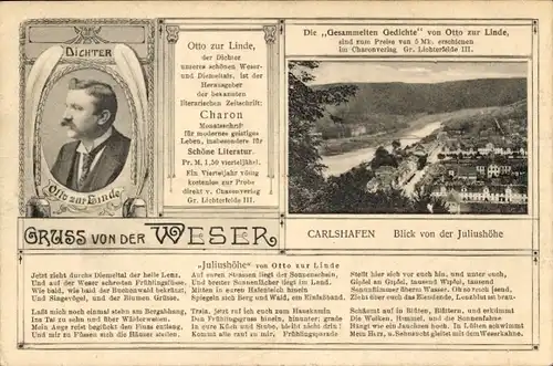 Ak Bad Karlshafen an der Weser, Juliushöhe, Dichter Otto zur Linde, Gedicht