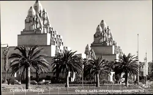 Ak San Francisco Kalifornien USA, Golden Gate International Exposition 1939, Elephant Towers